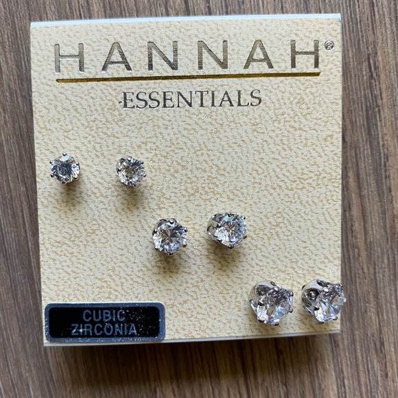Hannah Essentials Jewelry - 🟣 HANNAH Essentials 3 pairs CZ Stud Earrings NWT
